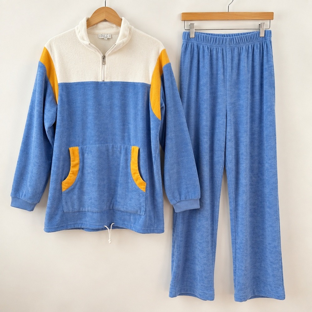 Tall Girl Retro Colorblock Terry Cloth Tracksuit Women Medium Vintage Loungewear